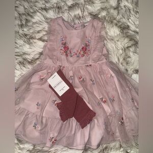 Daisy Fuentes floral embroidered tulle dress size 24months & 1.5-3y socks